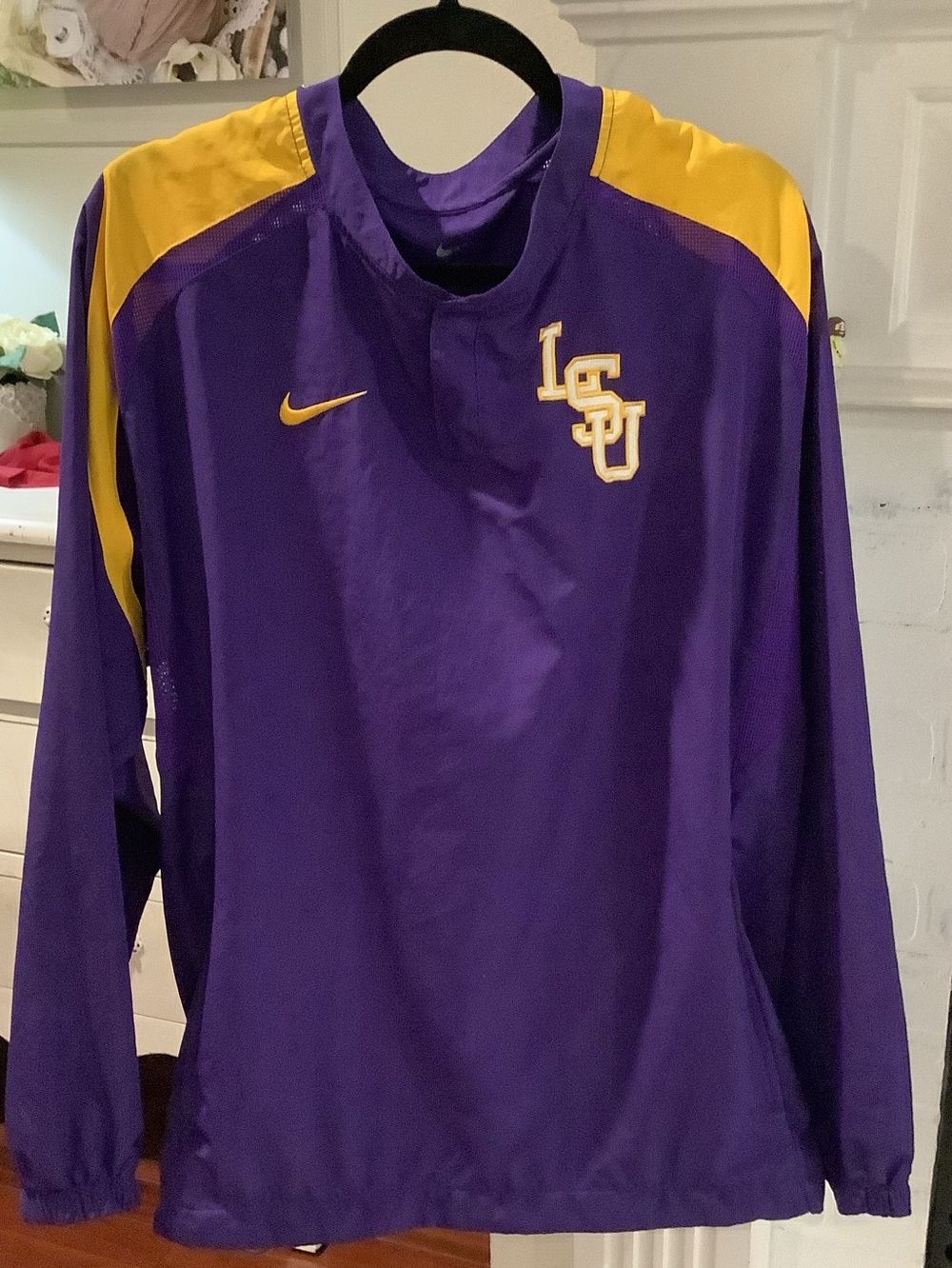 LSU Nike Purple Pullover Windbreaker with Gold Accents